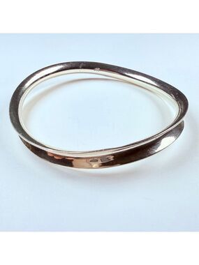 Modern Concave Ribbed 925 Sterling Silver Wave Bangle Bracelet 7.25mm